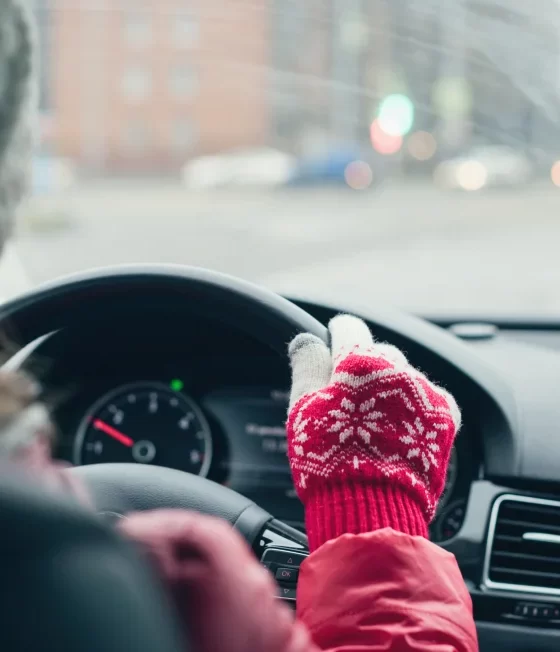 Teenager driving in winter.