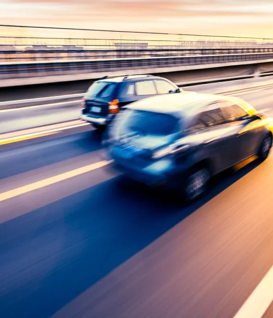 View of a car driving on the Freeway.