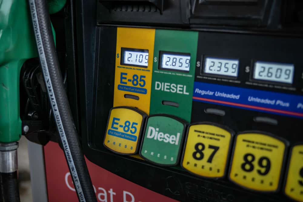 gas pump with gas prices and gas types