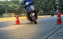 Motorcycle rider taking driving classes in prep for getting his motorcycle license - cheap motorcycle insurance in Georgia.