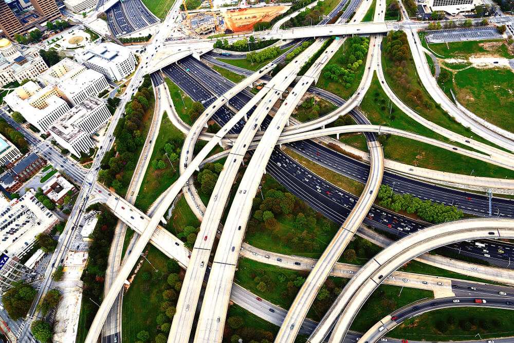 An aerial view of Atlanta highway systems - cheap car insurance in Atlanta.