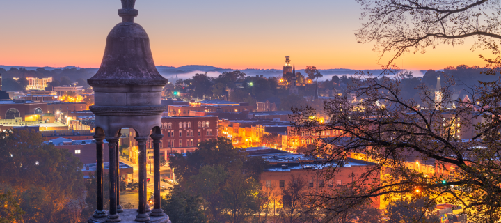 Rome, Georgia, USA downtown historic cityscape at twilight.